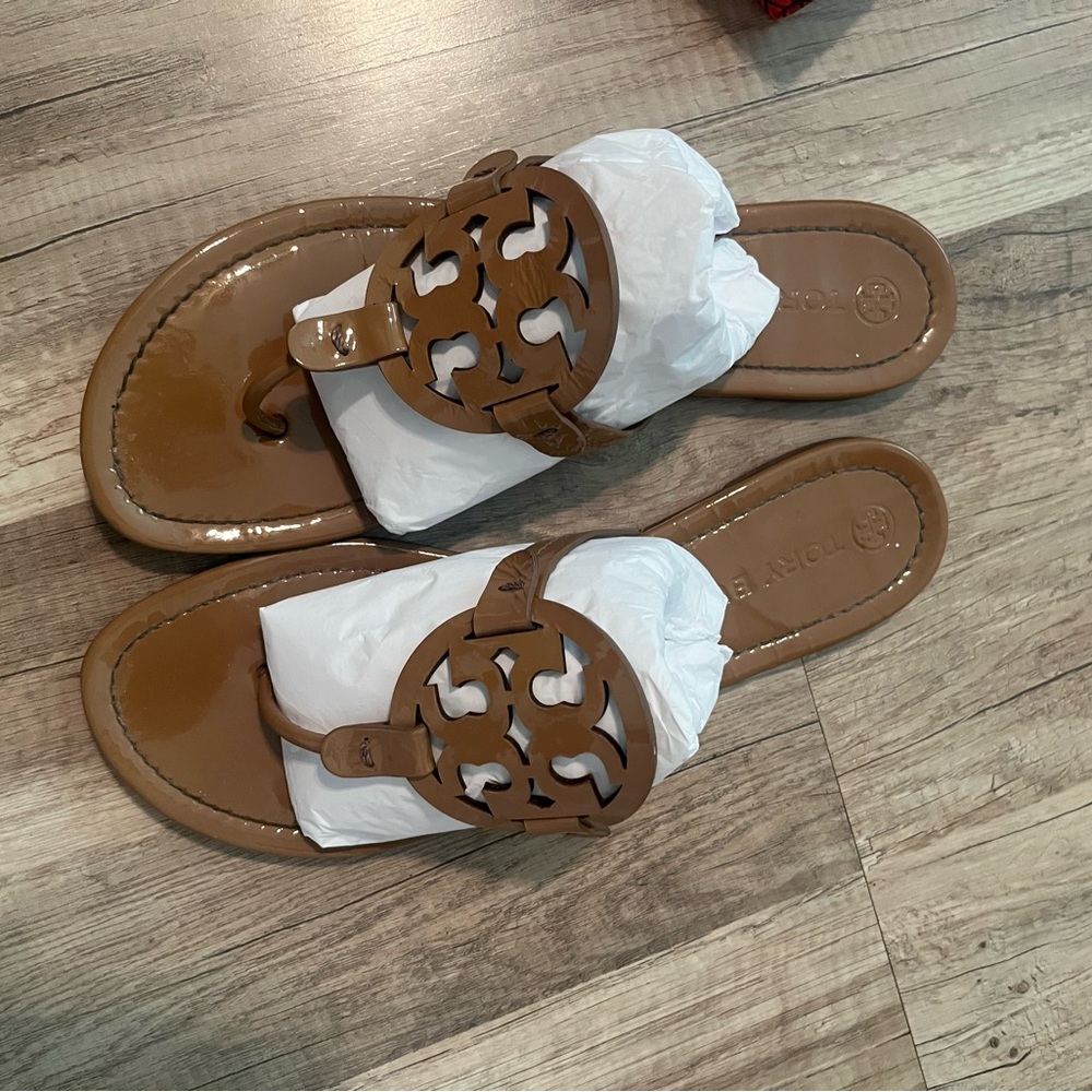 Tory Burch Miller Tan Patent Leather Sandals